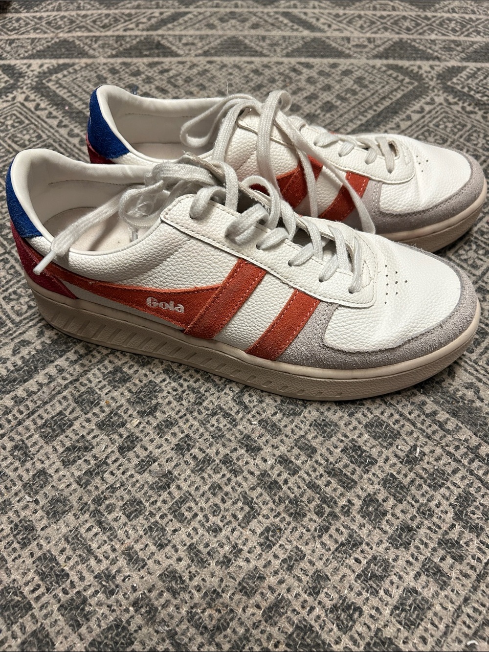 Gola White Sneakers with Orange Stripes and Blue/Pink Heel